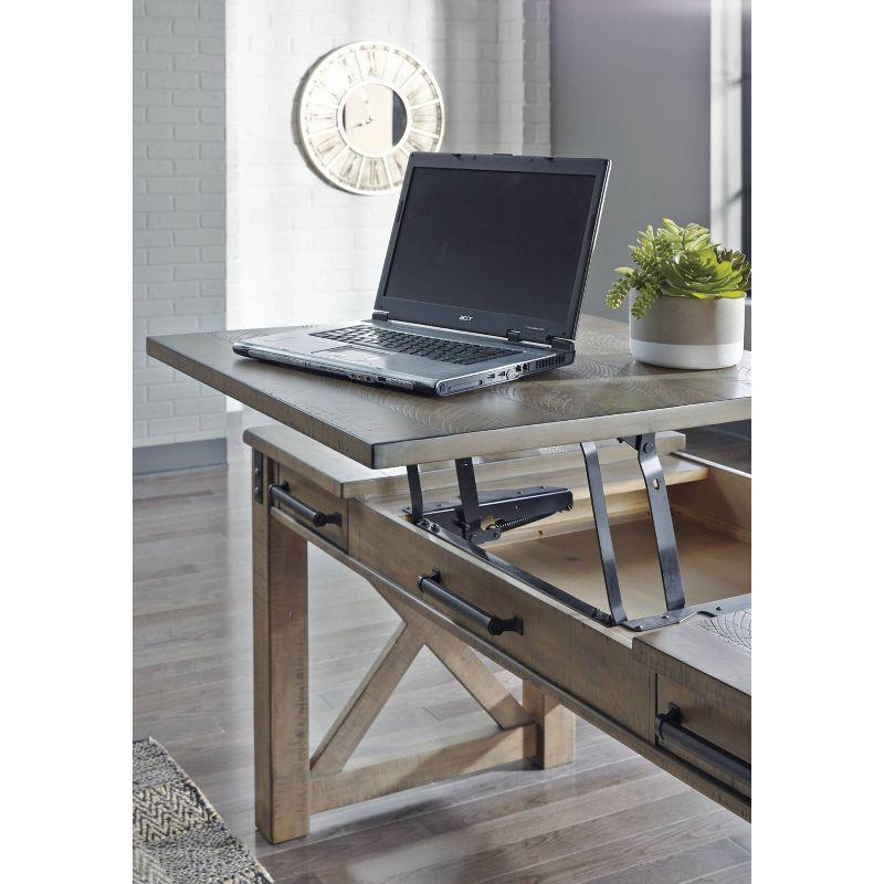 Aldwin Home Office Lift Top Writing and Computer Desk Black/Gray - Signature Design by Ashley: 60" Adjustable, with USB Charging Station