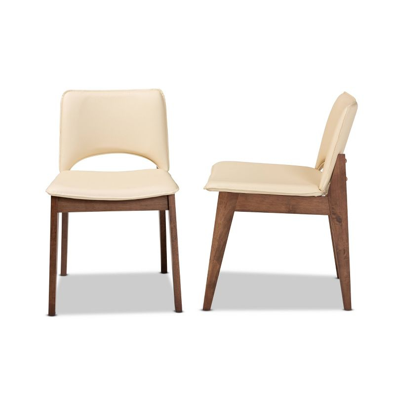 2pc Afton Faux Leather Upholstered and Wood Dining Chair Set Beige/Walnut Brown - Baxton Studio