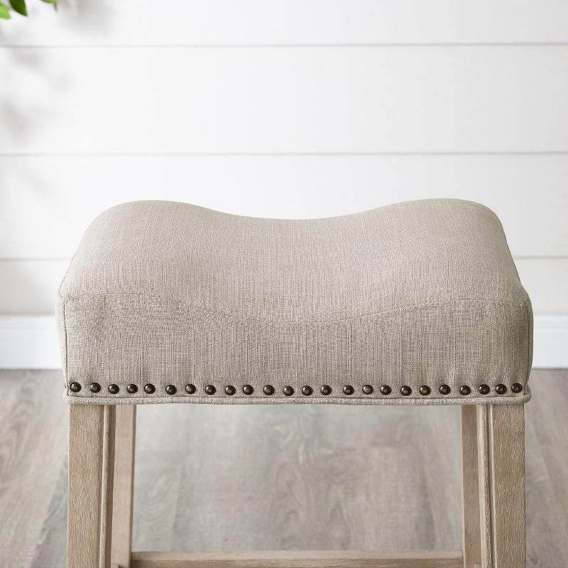 Roundhill Furniture CoCo Upholstered Backless Saddle Seat Counter Stools 24 height, Tan, Set of 2