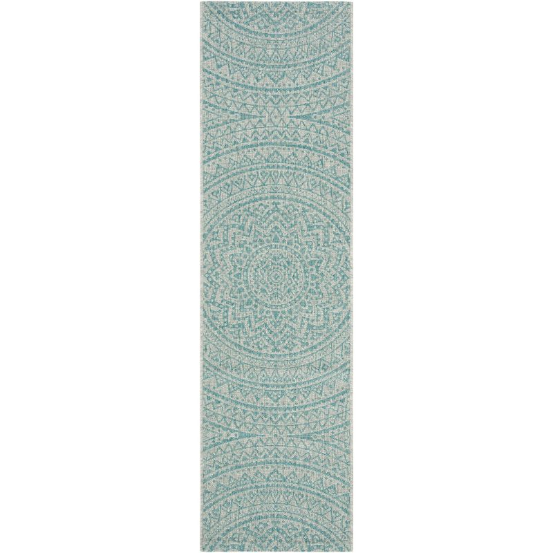 Courtyard CY8734 Power Loomed Indoor and Outdoor Runner Rug - Light Grey/Aqua - 2'3"x8' - Safavieh
