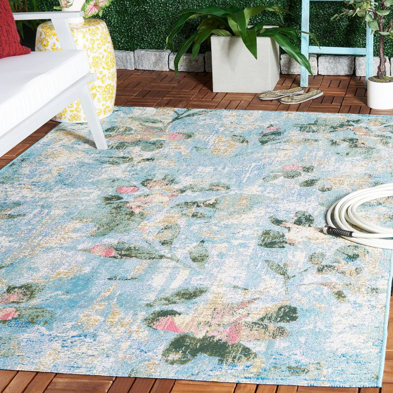 Barbados BAR522 Power Loomed Indoor/Outdoor Area Rug - Light Blue/Green - 4'x6' - Safavieh.