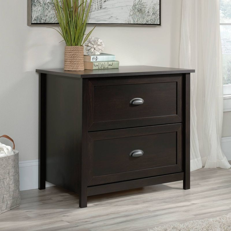 2 Drawer County Line Lateral File Cabinet Estate Black - Sauder: Modern Style, MDF, Paper Laminate Surface