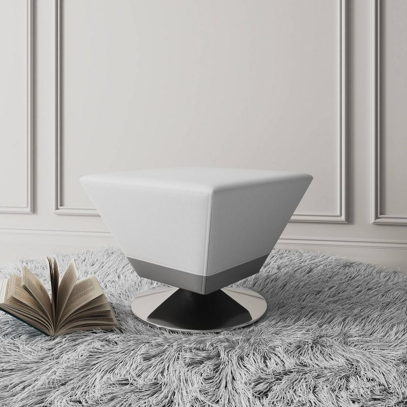 Diamond Swivel Ottoman White - Manhattan Comfort: Chrome Base, Faux Leather, No Assembly Required