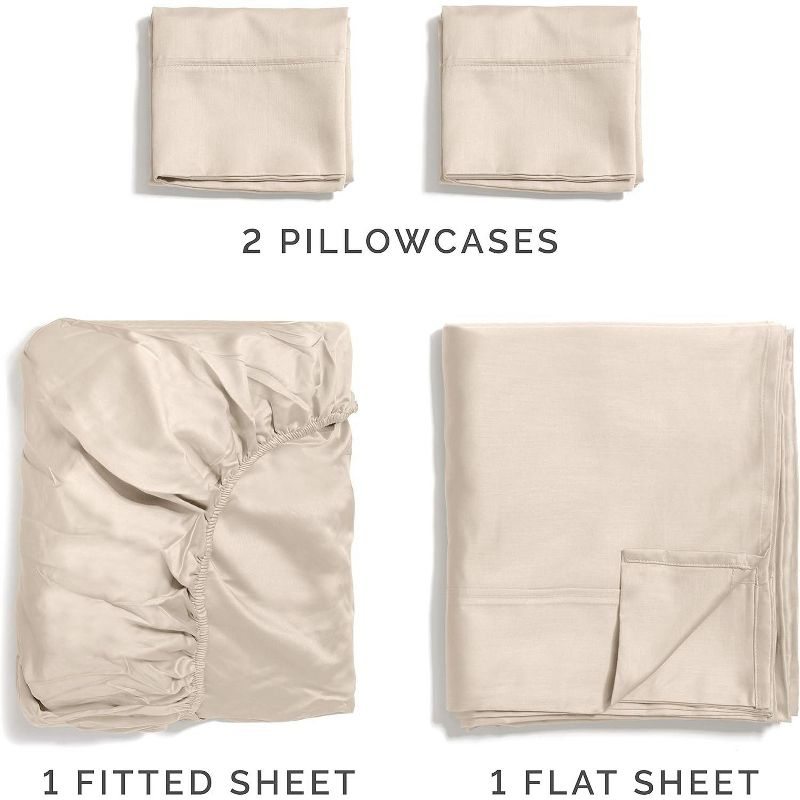 CGK Linens 100% Cotton 400 Thread Count 4 Piece Sheet Set - Soft & Cozy Sateen Bed Sheets in Cream, Size Queen