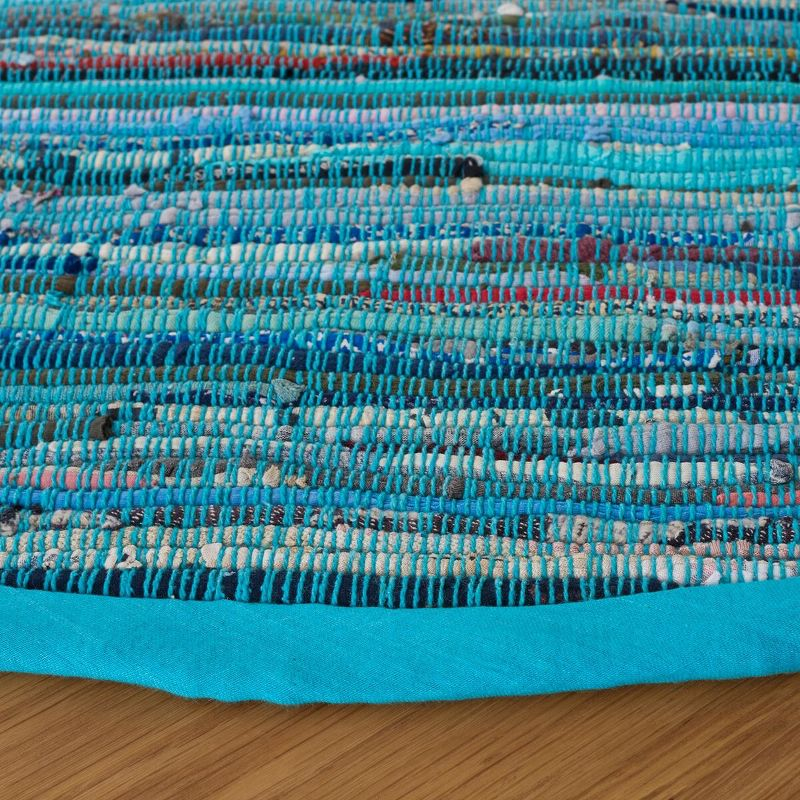 Rag Rug RAR121 Hand Woven Indoor Accent Rug - 4' Round - Blue/Multi - Safavieh