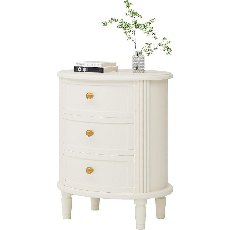 Tribesigns Wooden Farmhouse 3 Drawers Nightstand, Off-White, 1PC