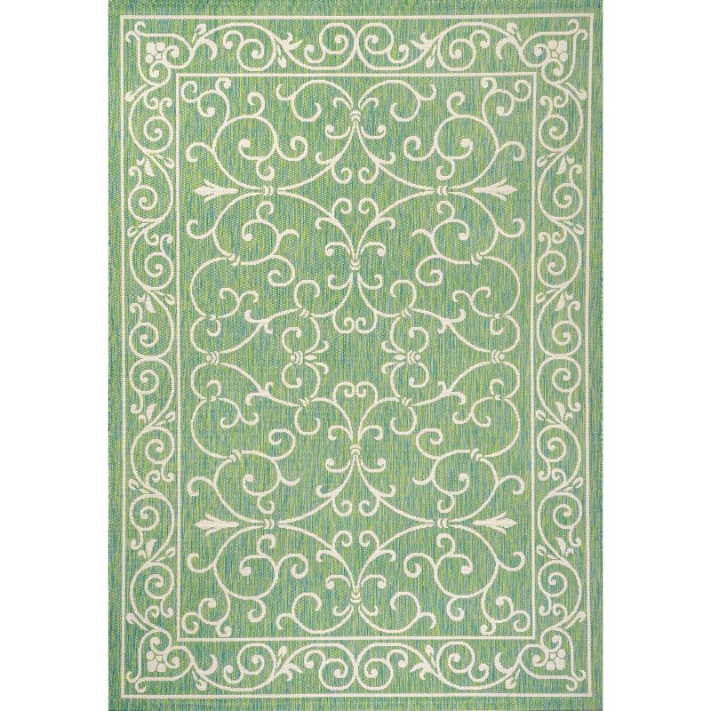 8' x 10' Charleston Vintage Filigree Textured Weave Indoor/Outdoor Area Rug, Green/Ivory - JONATHAN Y