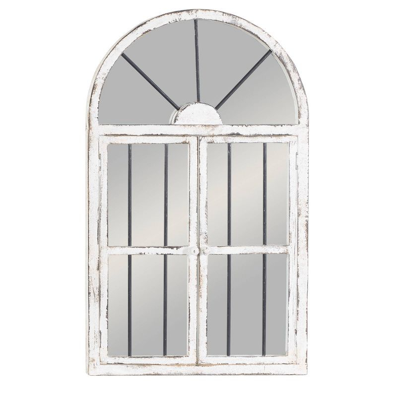 25" x 42" Distressed Wood Arched Window Wall Mirror White - Olivia & May: Antiqued Finish, MDF Frame, No Assembly Required