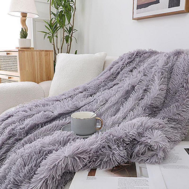 Kate Aurora Regal Luxe Oversized Ultra Soft & Fuzzy Lined Accent Throw Blanket - 50 in. W x 70 in. L - Light Gray