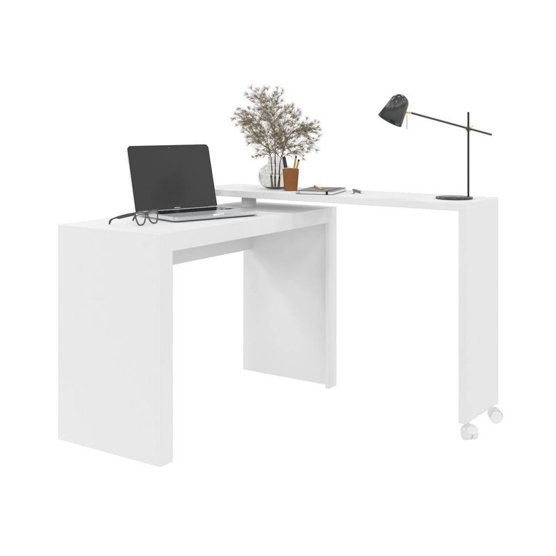 Calabria Nested Desk White - Manhattan Comfort: L-Shaped, Home Office, Kid's Room, MDP Material, No Storage