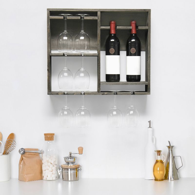 Bartow Wall Mounted Wood Wine Rack Shelf with Glass Holder Gray Wash - Elegant Designs