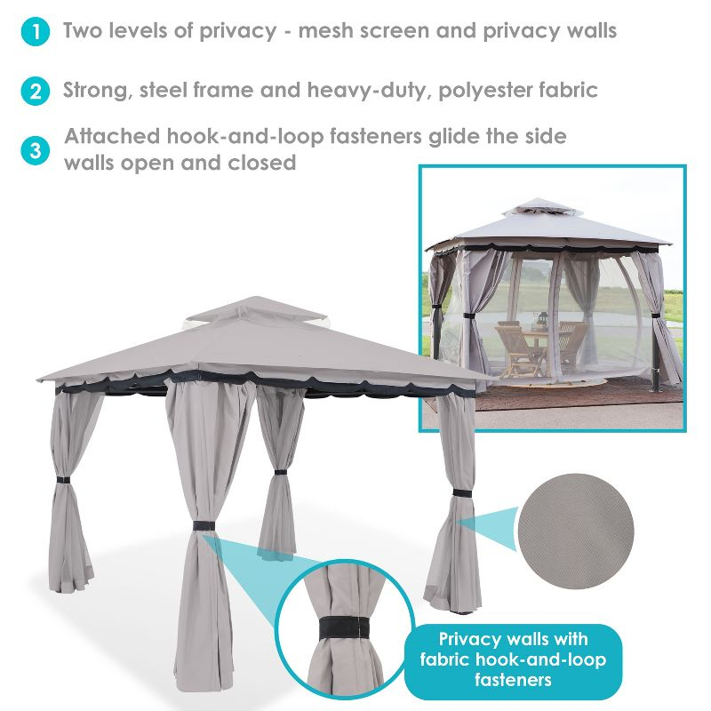 Sunnydaze Soft Top Rectangle Patio Gazebo with Screens and Privacy Walls for Backyard, Garden or Deck - Gray