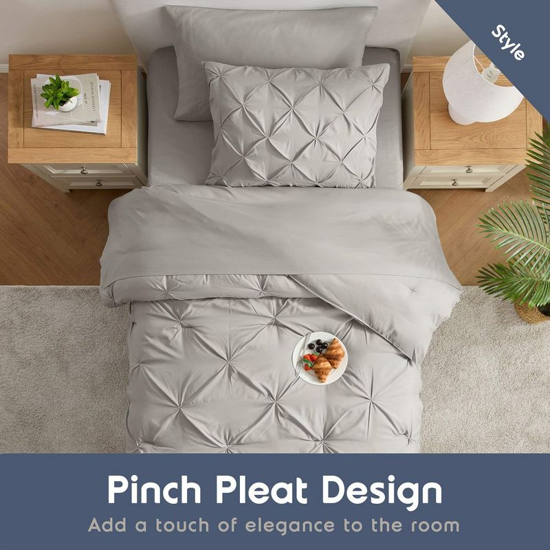 Nestl Bed in a Bag Pinch Pleat, 5 Piece Twin XL Bedding Set -Linen