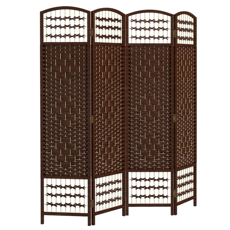 HOMCOM 4 Panel Room Divider, Folding Privacy Screen, 5.6' Room Separator, Wave Fiber Freestanding Partition Wall Divider, Brown