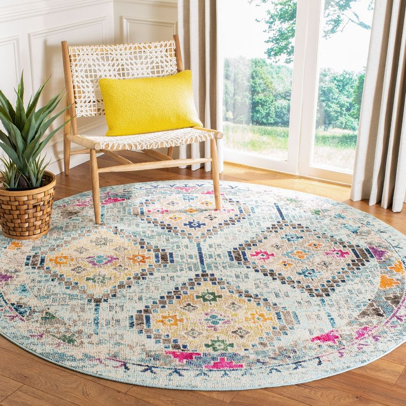 Madison MAD418 Power Loomed Indoor Area Rug - Blue/Yellow - 6'7" Round - Safavieh
