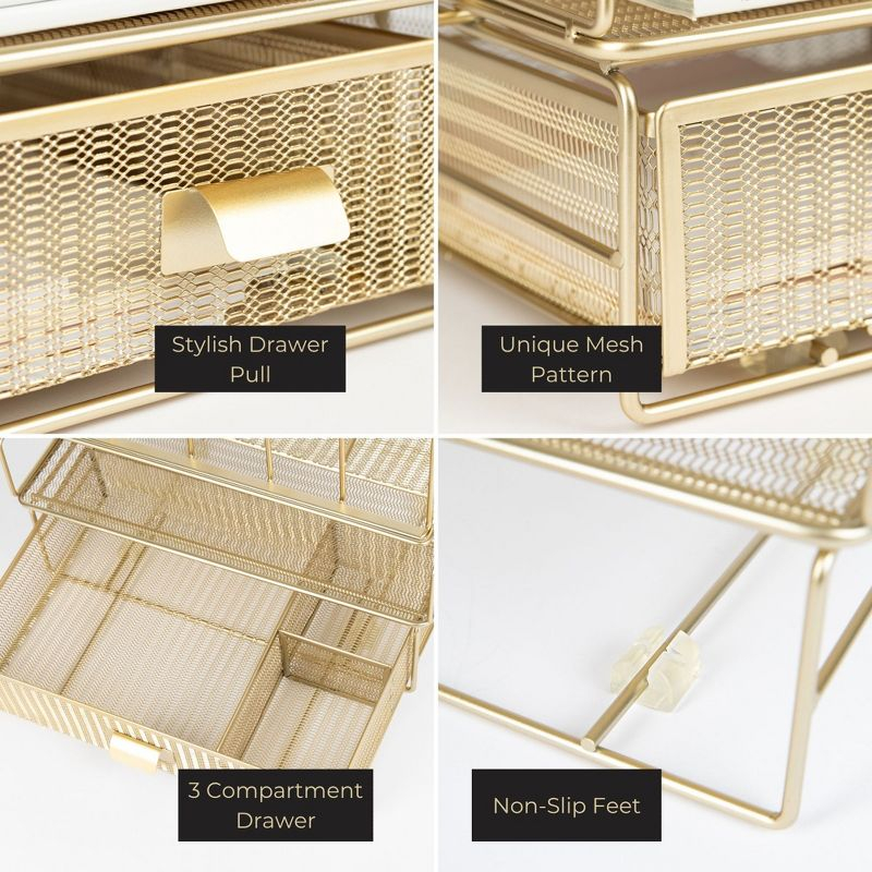 Blu Monaco Gold Desk Organizer - Includes Detachable File Organizer, Stackable Paper Tray & Drawer, Office Supplies for Desk