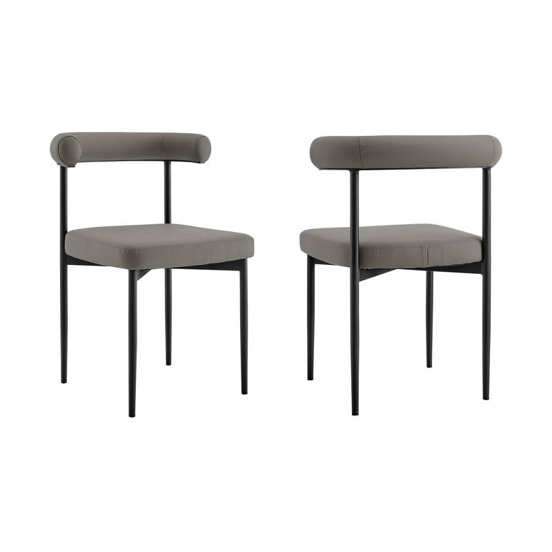 Armen Living Set of 2 Shannon Iron and Faux Leather Dining Chairs Matte Black/Light Gray