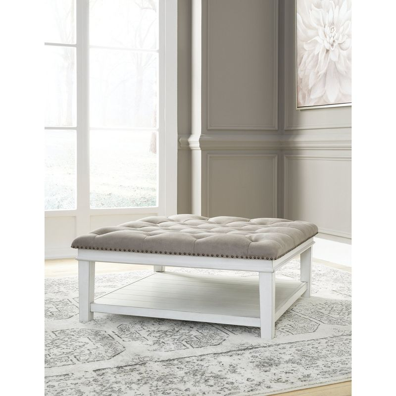 Signature Design by Ashley Contemporary Kanwyn Upholstered Ottoman Coffee Table, Whitewash