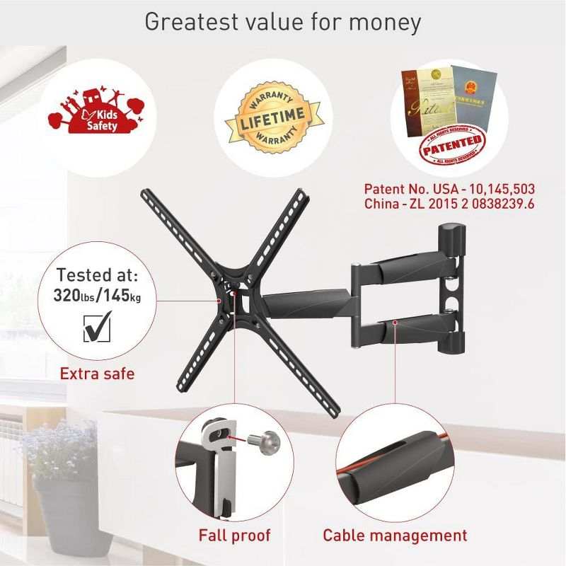 Barkan 13" - 65" Long TV Wall Mount. Full Motion - Extension, Swivel & Tilt