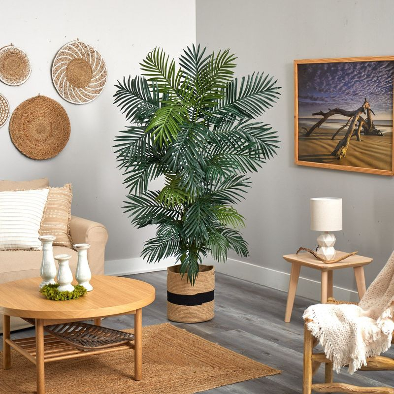 Nearly Natural 6.5-ft Golden Cane Artificial Palm Tree in Handmade Natural Cotton Planter