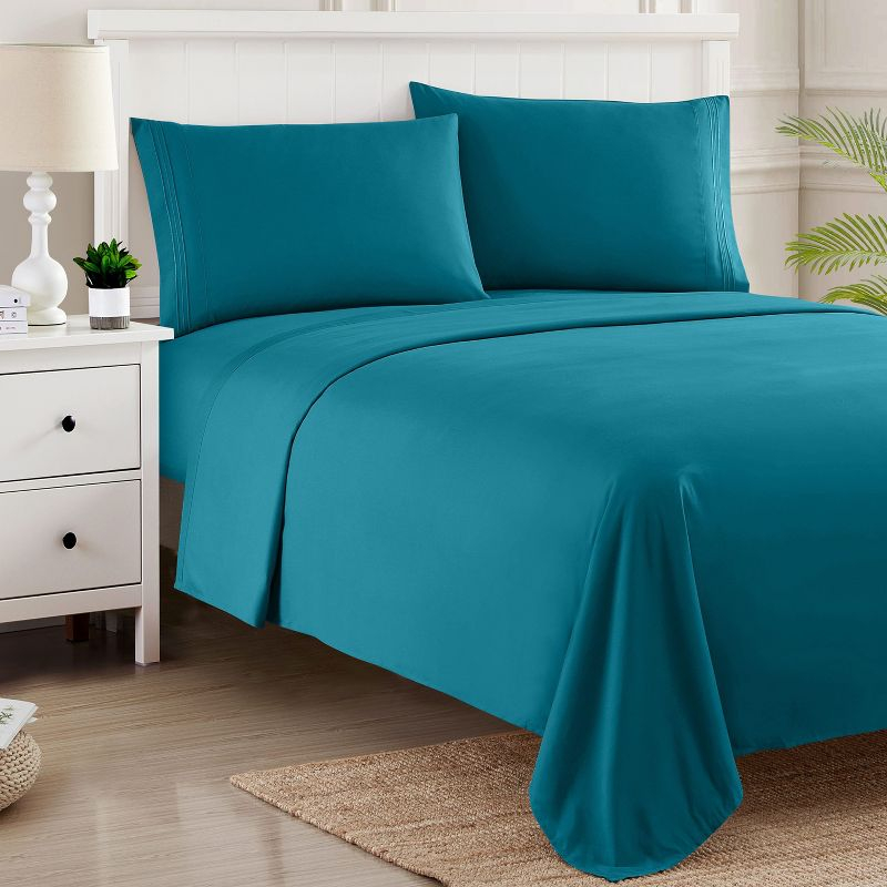 4 Piece Sheet Set, Ultra Soft 1800 Series Collection - Full, Teal