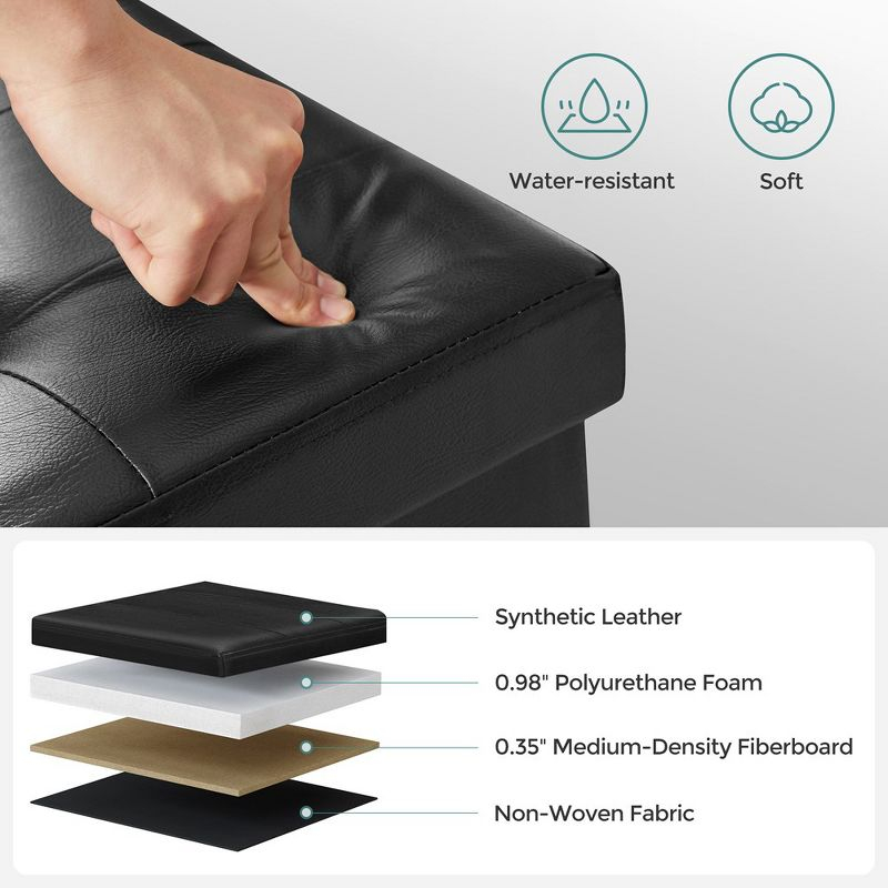 SONGMICS 43" Folding Storage Ottoman Bench Leather Ottoman Storage Footrest Hold up to 660lb Black