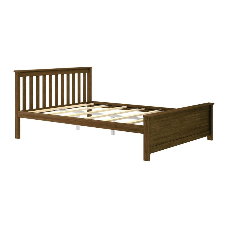 Plank+Beam Queen Bed Frame with Slatted Headboard Solid Wood Platform Bed, No box Spring Needed, Walnut