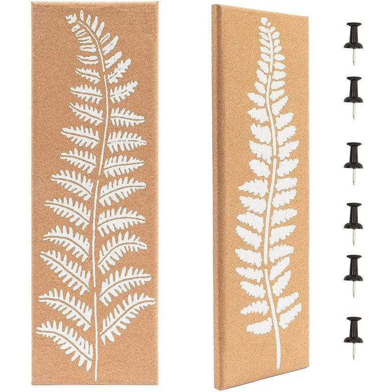 Juvale 2 Pack Frameless Bulletin Cork Board with Leaf Printing, Home Decoration (7.9 x 23.6 x 0.8 in)