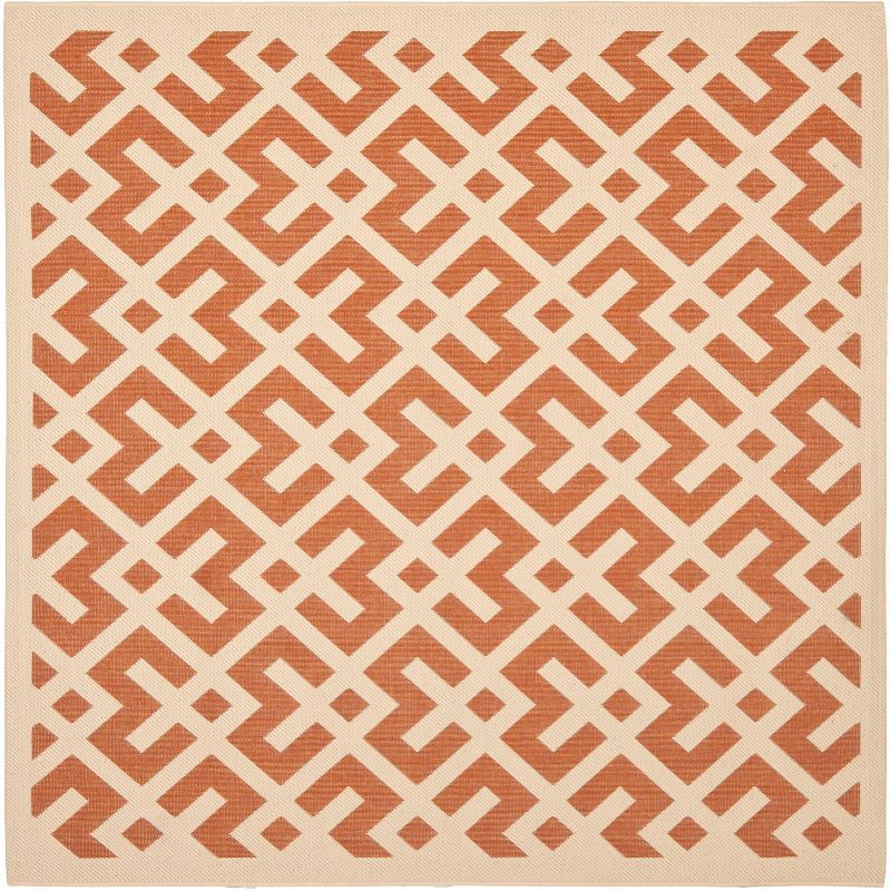 Courtyard CY6915 UV & Stain Resistant Non-Shedding Power Loomed Indoor/Outdoor Accent Rug - Terracotta/Bone - 4'x4' - Safavieh