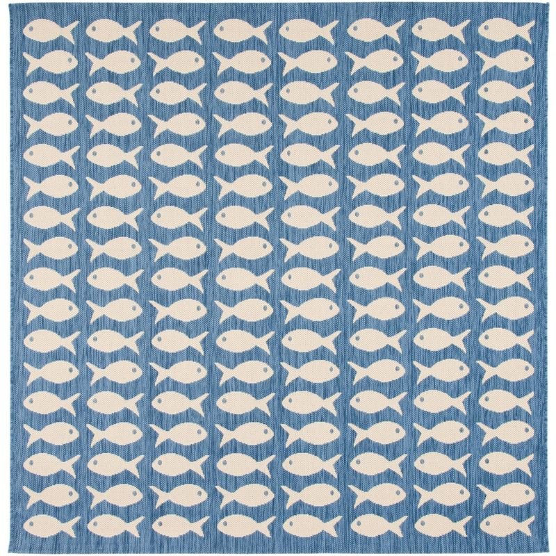 Courtyard CY6013 Power Loomed Indoor and Outdoor Area Rug - Blue/Beige - 4'x4' - Safavieh