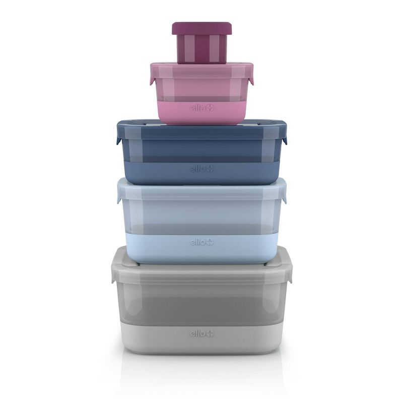 Ello 10pc Plastic Food Storage Container Set with Skid Free Soft Base: Multicolored, Dishwasher-Safe, 5 Containers with Lids