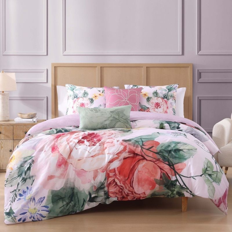 BeBeJan Bebejan Cool Pink Roses 200 Thread Count 100% Cotton Sateen 5-Piece Reversible Comforter Set