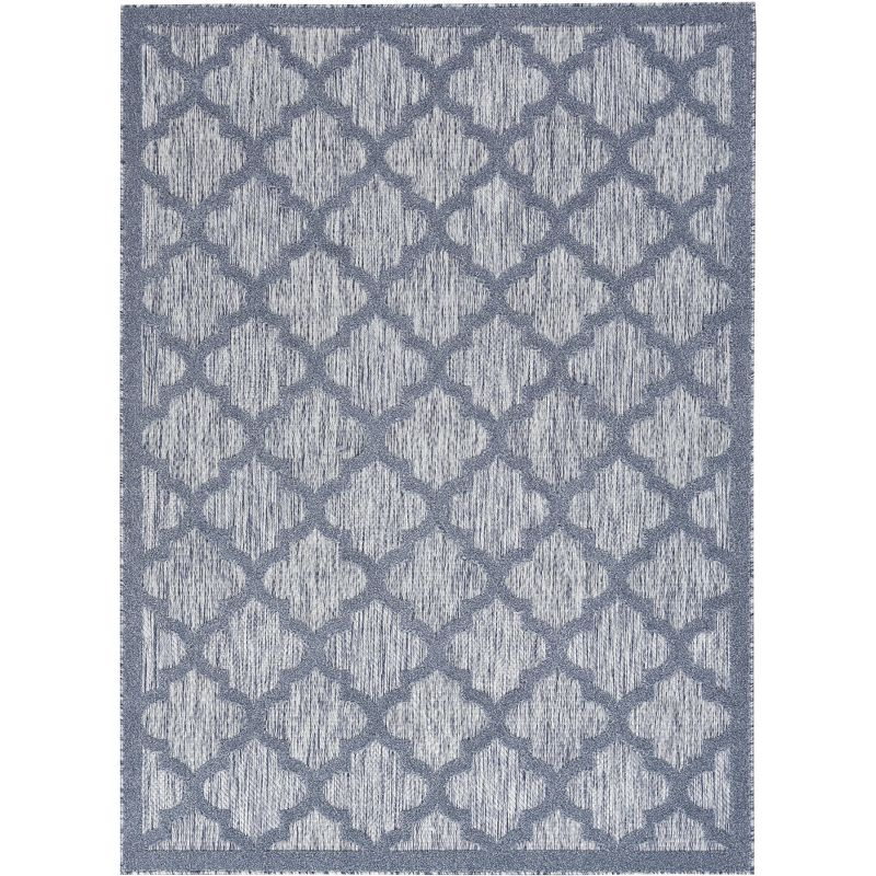 Nourison Easy Care Trellis Flatweave Indoor Outdoor Area Rug 6' x 9' Denim Blue