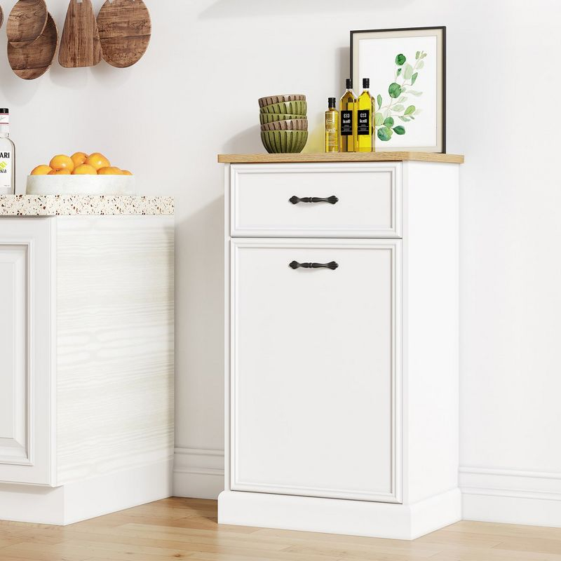 Garvee Tilt Out Trash Can Cabinet, Hidden Trash Bin Cabinet 10 Gallon Storage Holder,Freestanding Garbage Can Cabinet for Kitchen Dining Living Room