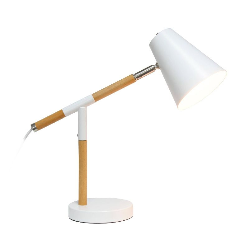 Simple Designs Wooden Pivot Desk Lamp White: ETL Listed, Adjustable Neck, Metal Shade, No Assembly Required