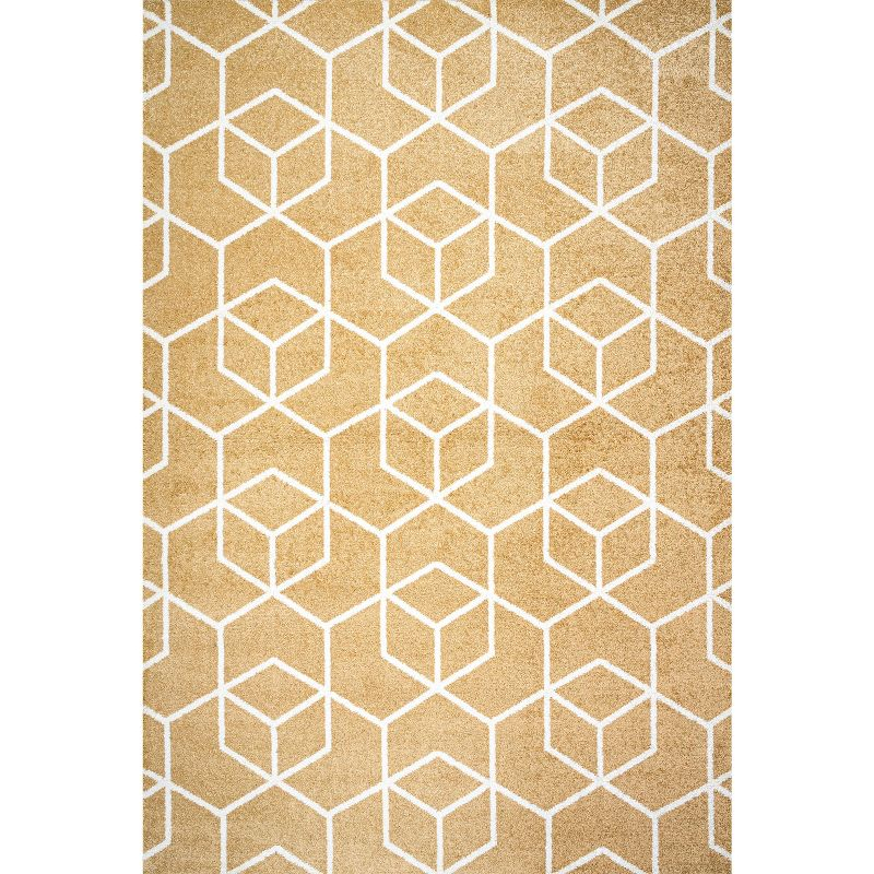 5'x8' Tumbling Blocks Modern Geometric Area Rug, Gold/White - JONATHAN Y