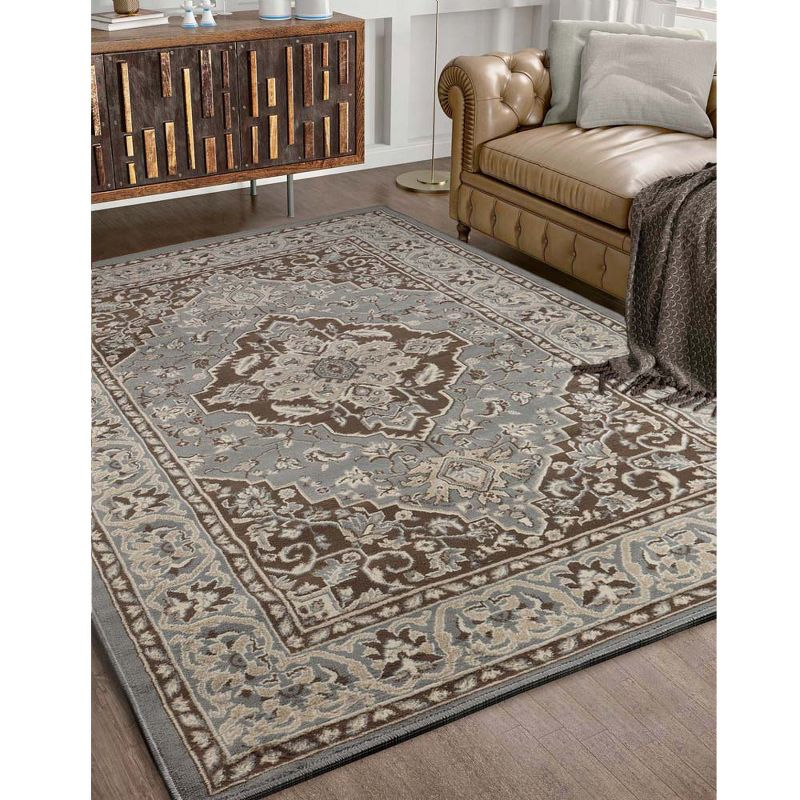 Traditional Vintage Medallion Floral Scroll Indoor Area Rug, 3'x5', Grey - Blue Nile Mills