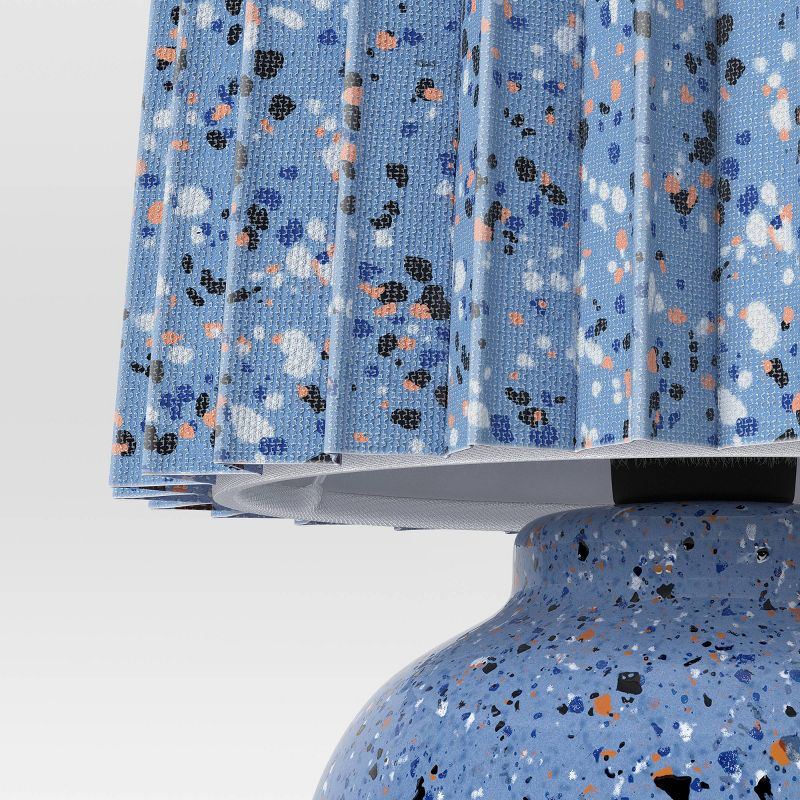 Mini Printed Ceramic Base Table Lamp with Printed Pleated Shade Blue - Room Essentials™