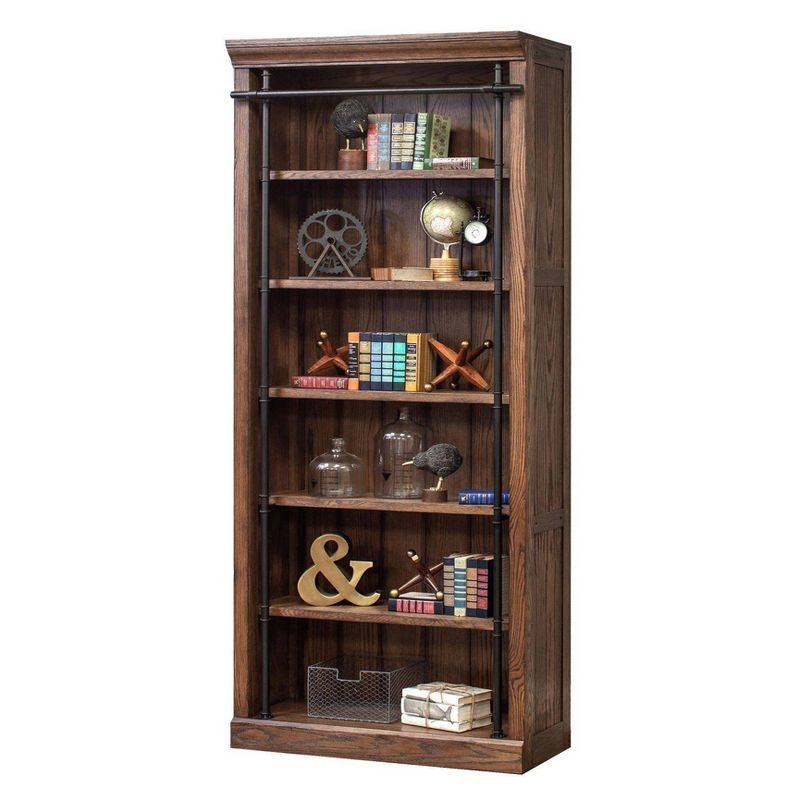 Martin Furniture 94" Avondale Tall Wood Bookcase Fully Assembled Brown: Stained Vertical Bookshelves with Metal Hardware