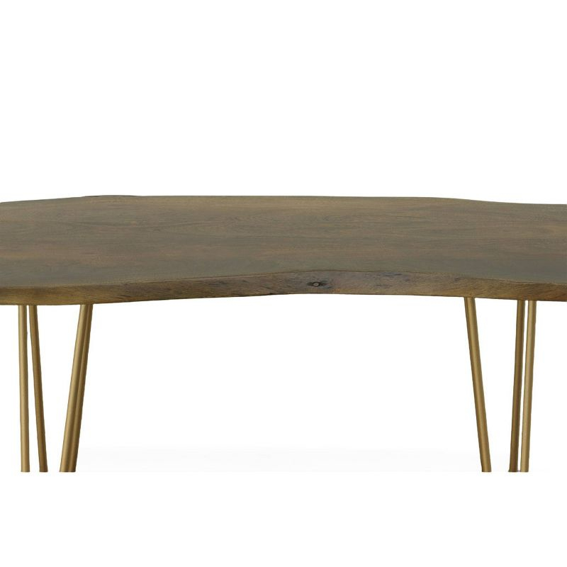 Carolina Living Langdon Live Edge Coffee Table/Bench Elm/Gold: Rectangular Acacia Top, Metal Frame, Non-Toxic Finish
