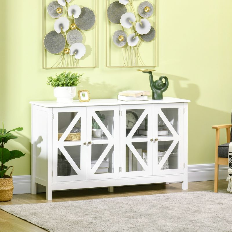 HOMCOM Kitchen Sideboard, Tempered Glass Door Buffet Cabinet with Adjustable Storage Shelf for Living Room, Kitchen, Study, White