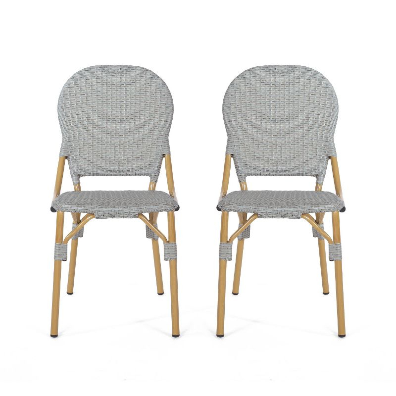Christopher Knight Home Arthur 2pk Outdoor Aluminum French Cafe Chairs - Gray/Bamboo