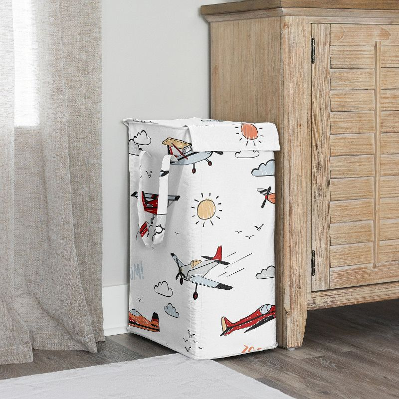Sweet Jojo Designs Boy Foldable Laundry Hamper with Handles Airplane Red Blue and White