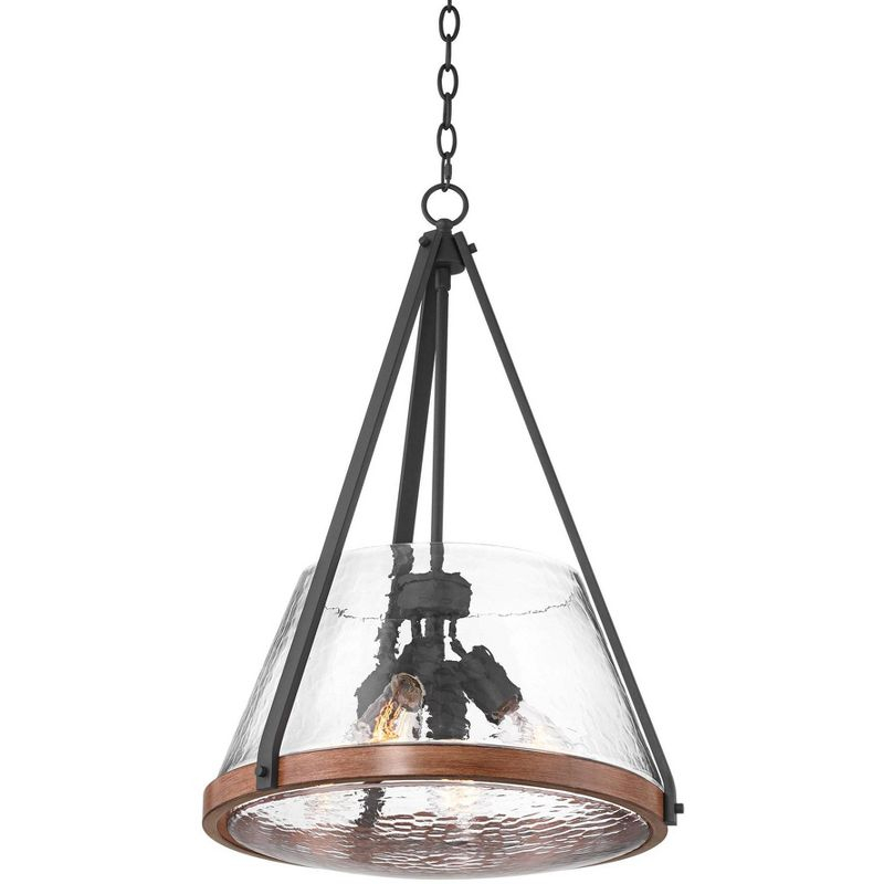 Franklin Iron Works Dana 19 1/2" Farmhouse Rustic Pendant Chandelier Ceiling Light Fixture Dining Room Over Table Hanging 4-Light Black Wood Finish