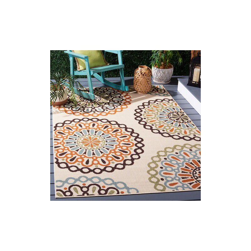 Veranda VER092 Power Loomed Indoor/Outdoor Accent Rug - Cream/Terracotta - 2'7"x5' - Safavieh