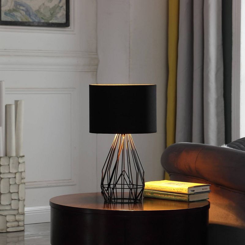 17.5" Industrial Farm Metal Cage Table Lamp Black - Ore International: Modern Accent, Linen Shade, UL Listed