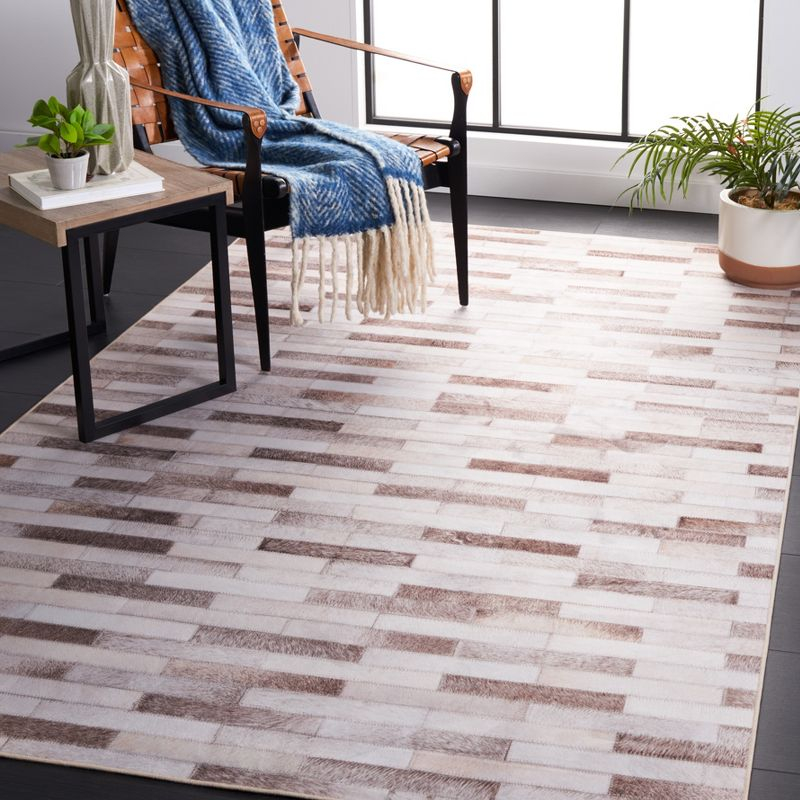 Faux Hide FAH500 Power Loomed Machine Washable Area Rug - Beige/Brown - 6'x6' - Safavieh.