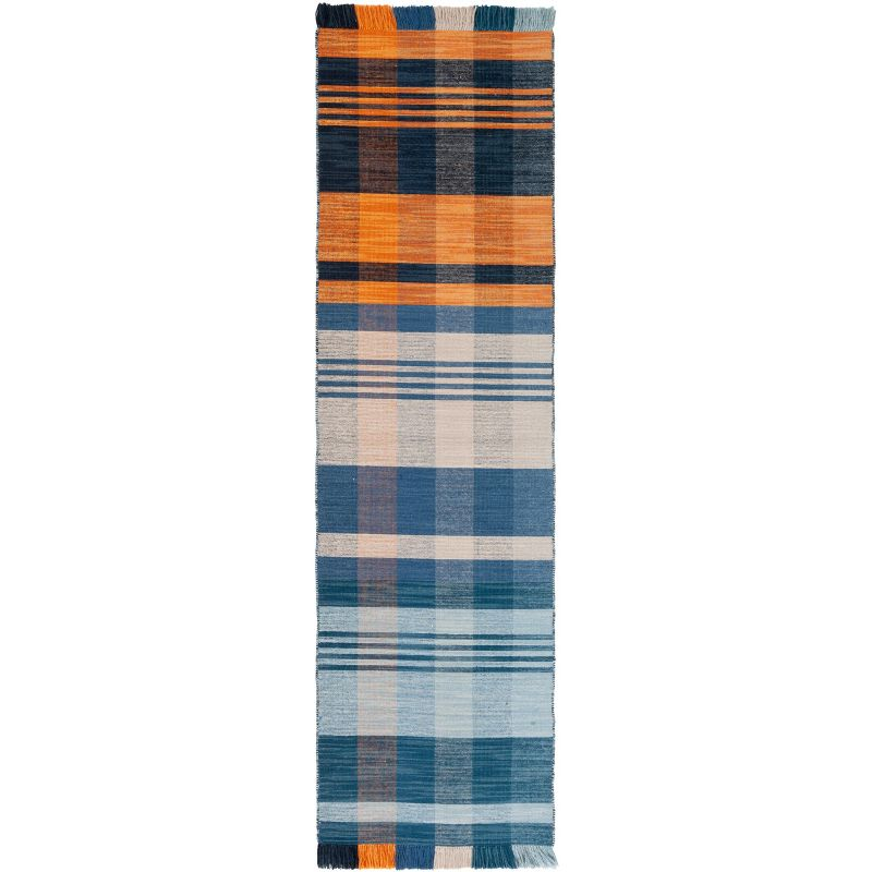 Striped Kilim STK708 Hand Woven Runner Rug - Orange/Blue - 2'3"x8' - Safavieh.