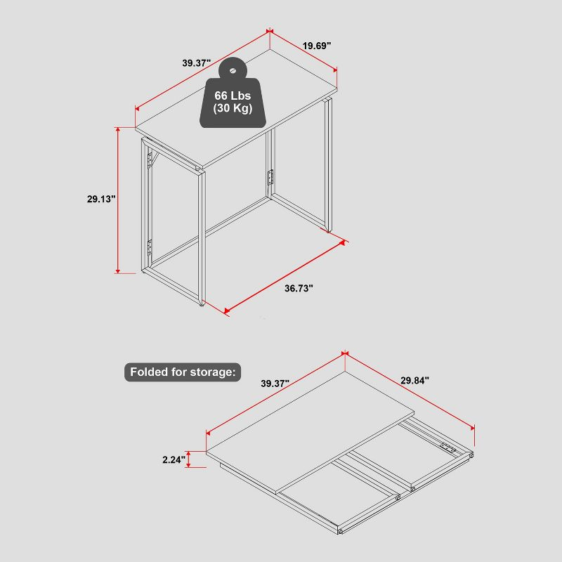 Space Saving Folding Desk Black - Techni Mobili: Collapsible, Portable for Adults, No Assembly Required