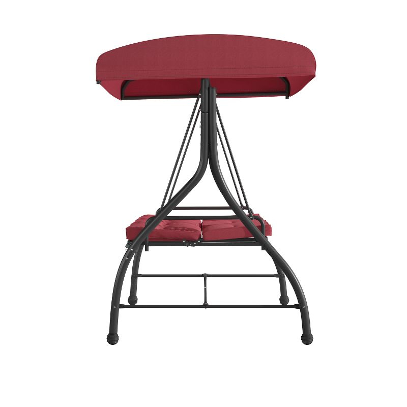 Flash Furniture 3-Seat Outdoor Steel Converting Patio Swing Canopy Hammock with Cushions / Outdoor Swing Bed (Maroon)